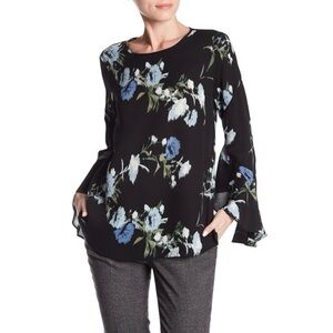 Vince Camuto Windswept Bell Sleeve Floral Blouse Top Size M